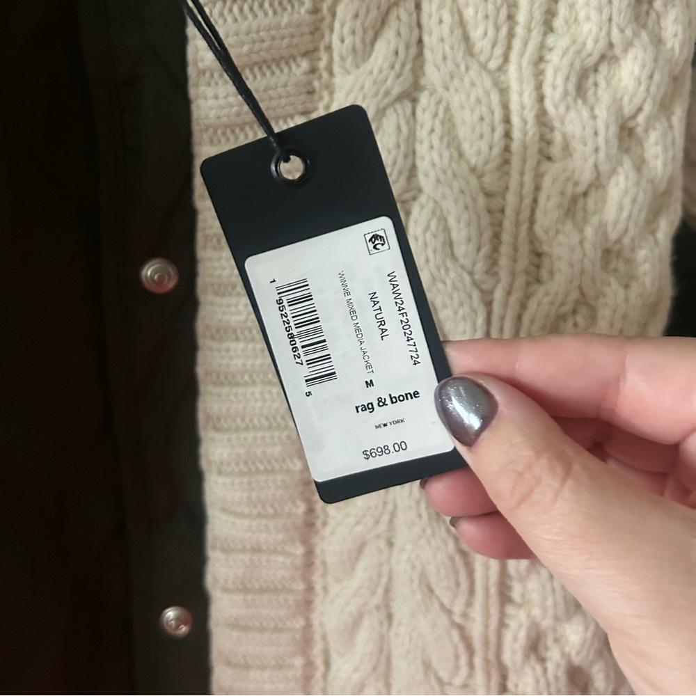 NWT Rag & Bone Winnie Mixed Media Cable Knit Sweater Jacket - Picture 6 of 7